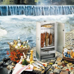 Fumoir Peetz Acier Aluminé Porte à Charnières - L 39 X P 28 X H 85 Cm -Barbecues Boutique 630015 fumoir peetz acier alumine charnieres 85 39 28 ambiance