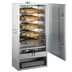 Fumoir Peetz Acier Aluminé Porte à Charnières - L 39 X P 28 X H 85 Cm -Barbecues Boutique 630015 fumoir peetz acier alumine charnieres 85 39 28 rempli